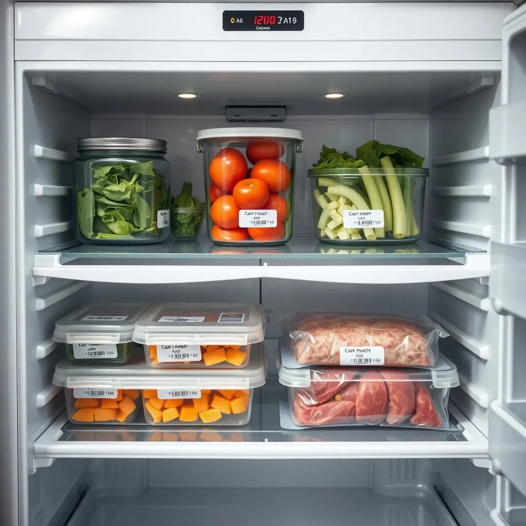 A clean, organized home refrigerator with glass containers s